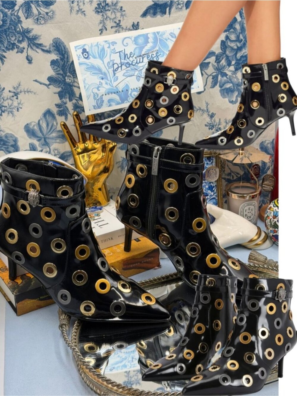 🆕 KURT GEIGER LONDON 🧿 NWOB Kensington Flexi Ankle Boot, Metal Eyelets, Sz 6.5